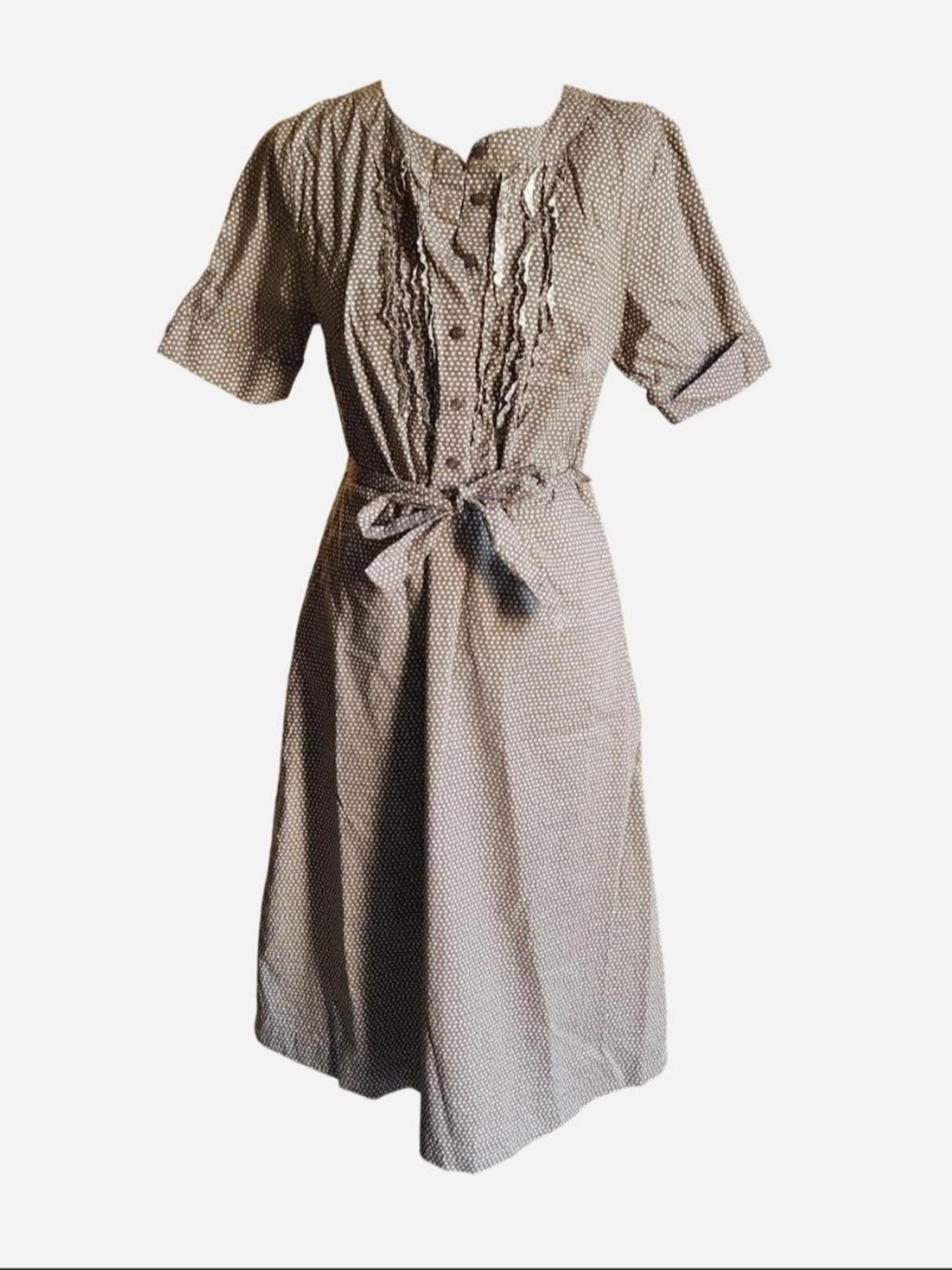 Merona Beige Polka Dot Midi Dress with Tie Waist